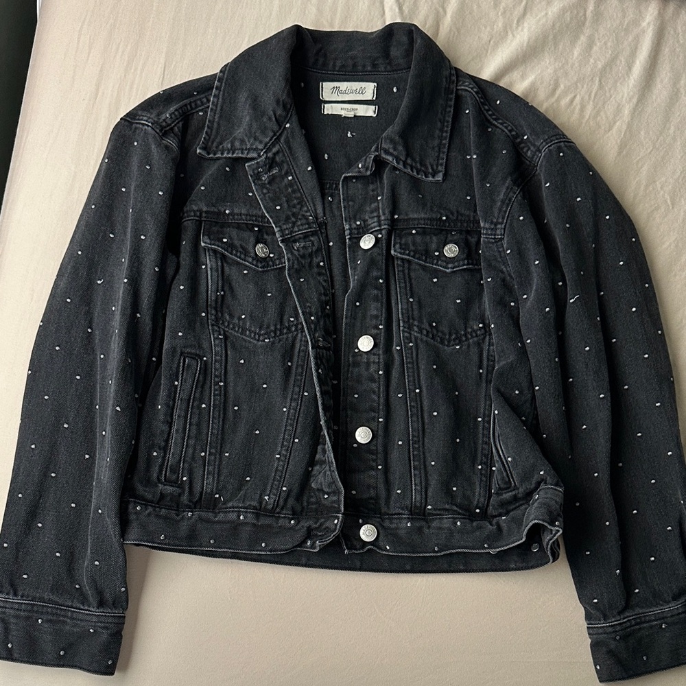 Madewell Black Denim Jacket with White Polka Dots